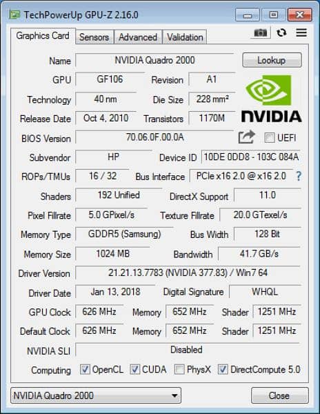 Nvidia Quadro 2000 2