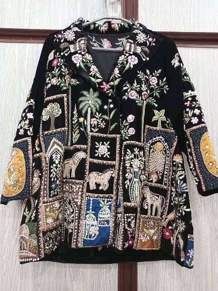 Beautiful designer party wear dress coat style heavy work on velvet 0