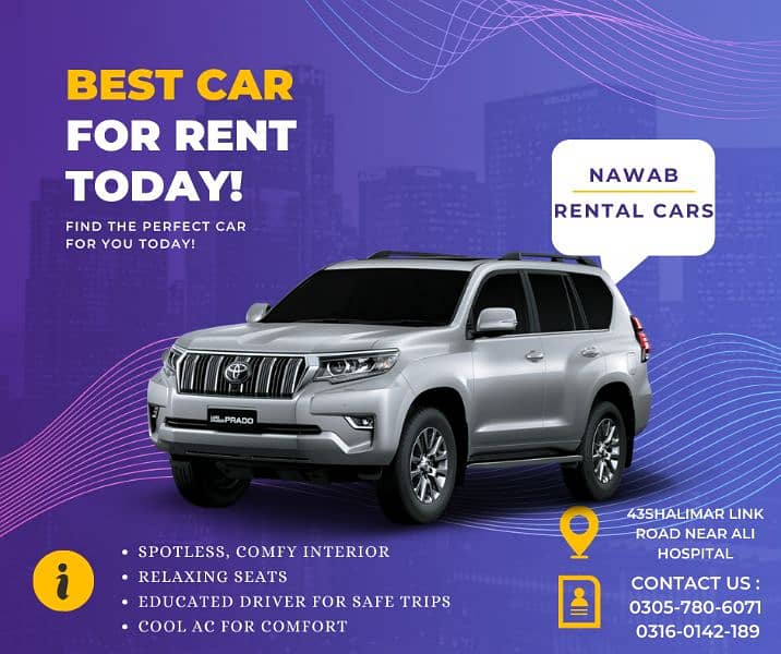 Car available for rent in lahore Nawab Rentals 1