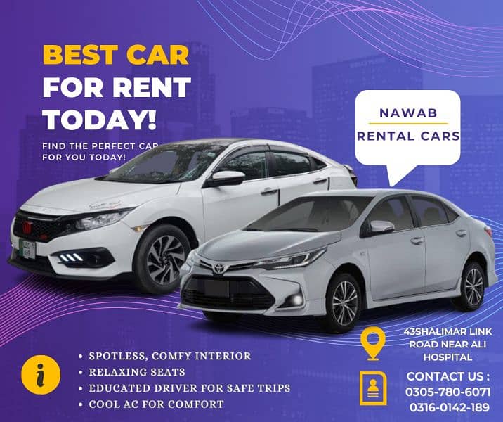 Car available for rent in lahore Nawab Rentals 4