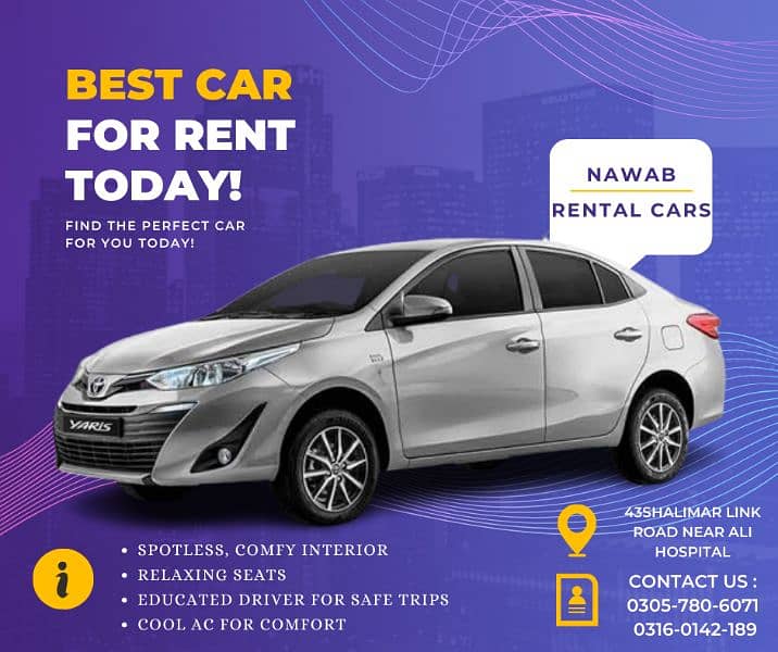 Car available for rent in lahore Nawab Rentals 8