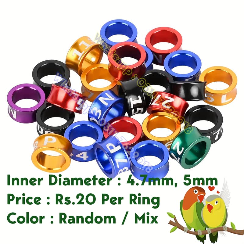 Top Quality Lovebirds Aluminum Birds Rings - Rs. 20 per ring - Parrots 0