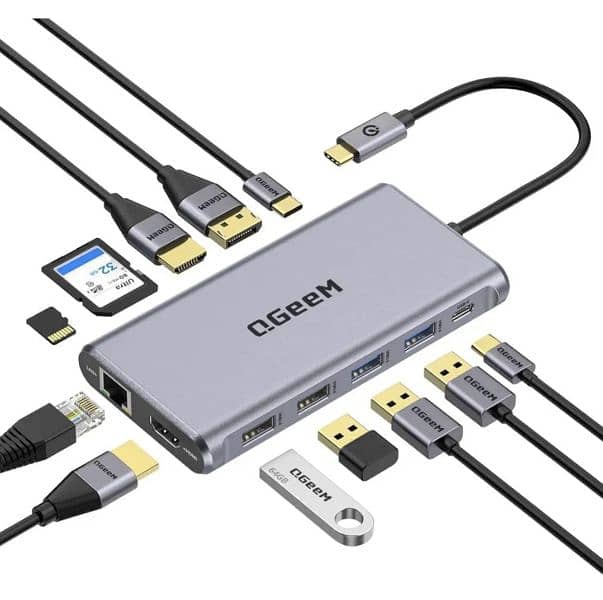 QGeeM USB C Hub,12-in-1 USB C 4k 5
