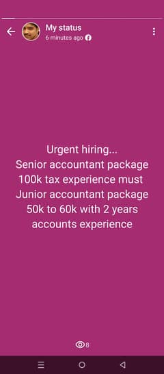 Need a senior accountant package 100k  tax experience must. . . junior a 0