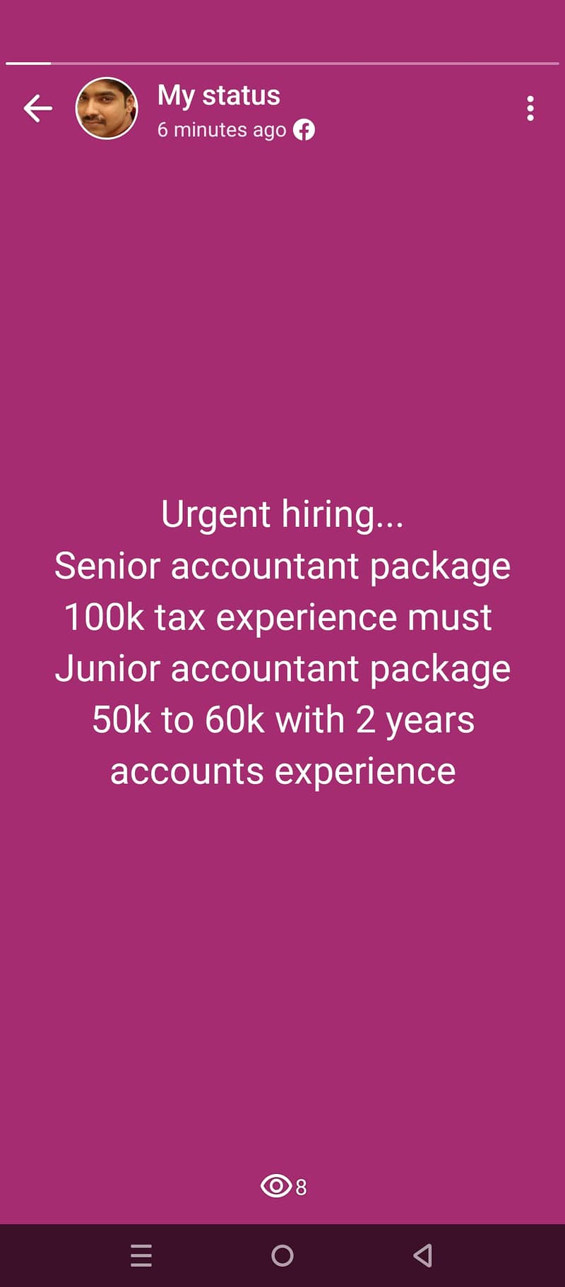 Need a senior accountant package 100k  tax experience must. . . junior a 0