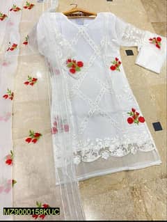 3 pcs women's stitched organza Embroidered suit