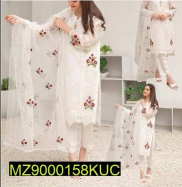 3 pcs women's stitched organza Embroidered suit 1