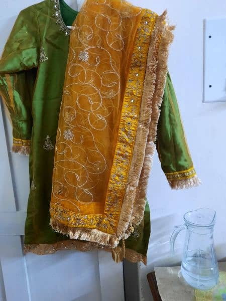3 Piece Mehndi Dress for Sale : With Golden Tilla 3