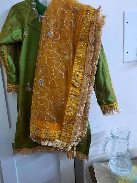 3 Piece Mehndi Dress for Sale : With Golden Tilla 5