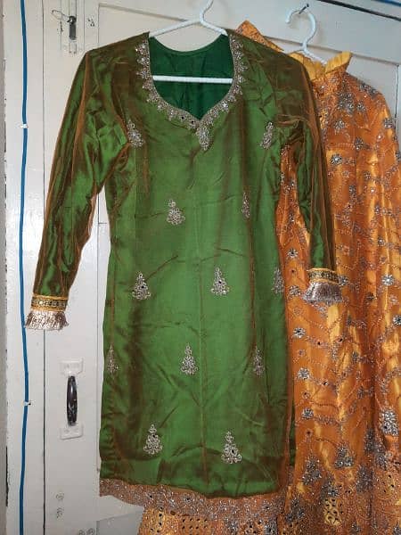 3 Piece Mehndi Dress for Sale : With Golden Tilla 8