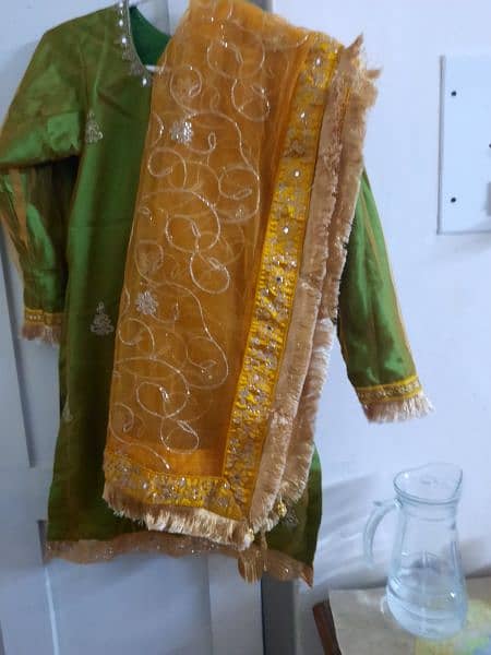 3 Piece Mehndi Dress for Sale : With Golden Tilla 12