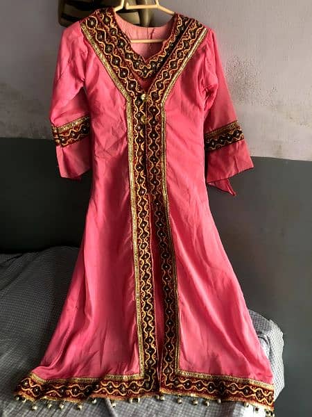 silk gorget open shirt pink colour with plazo and dupatta 0