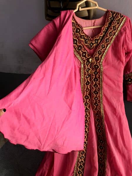 silk gorget open shirt pink colour with plazo and dupatta 4