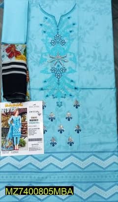 3 PC Unstitched Lawn Embroidered Suit 0