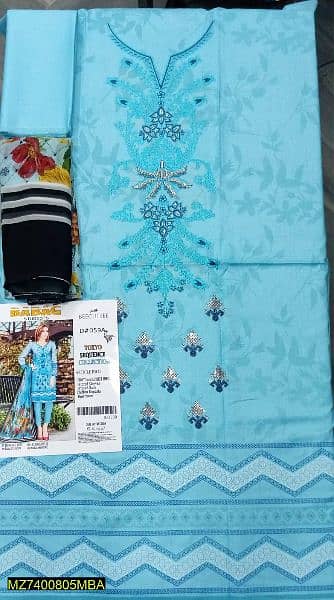 3 PC Unstitched Lawn Embroidered Suit 2