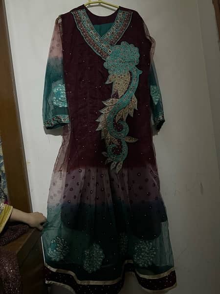 maxi/frock, medium size,green and mehroon shaded colour 1