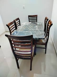 Urgent Sale Turkish Marble Shesham wodden Dining Table with 6 chairs