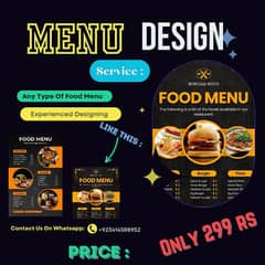 Custom Food Menu Design Service for Just "299 RS !"