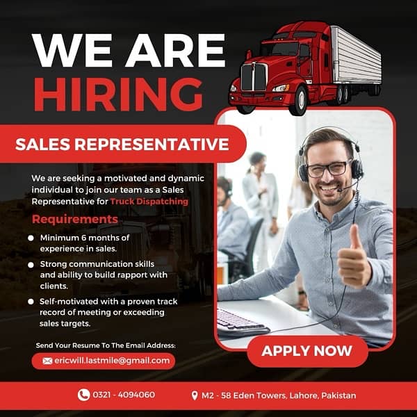 Sales agent Required for Truck Dispatch 0