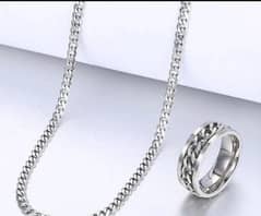 Plain Silver Chain With Ring, pack of 2