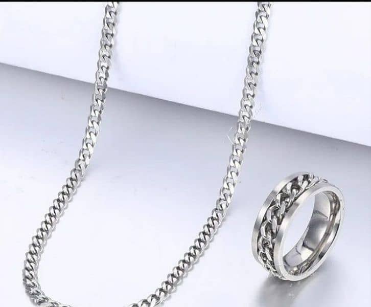 Plain Silver Chain With Ring, pack of 2 0