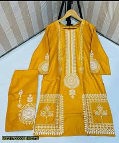 2 Pcs woman's stitched linen block printed suit