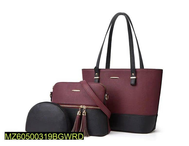 Women's Leather Plain Shoulder Bag, Pack Of 3 0
