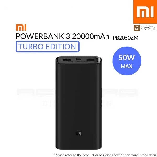 Mi Power Bank 20000 50W Max Charge 3Ports Output for Lptp & Smartphone 0