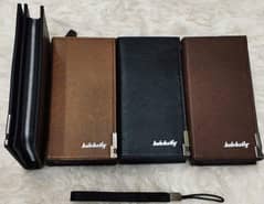 Men's leather plain Bi-Fold long wallet