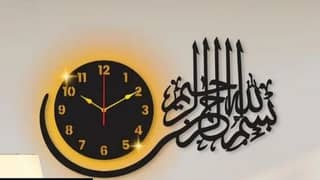 bismillah calligraphy wood clock with additional light home decor