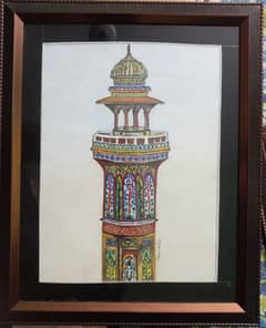 watercolor painting of Masjid Wazir Khan minaret