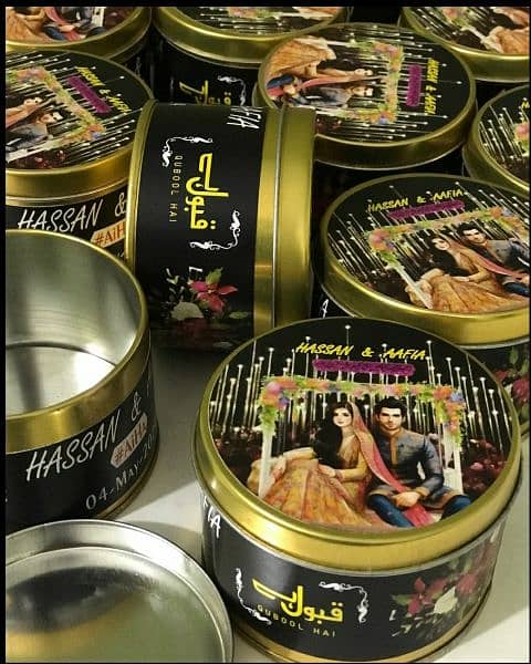 Wedding Favors, Gold Tin Custom Personalized scented Candles. 3