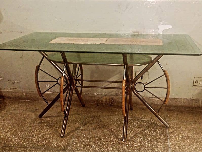 Dinning glass table with solid 5 wooden chairs. 0