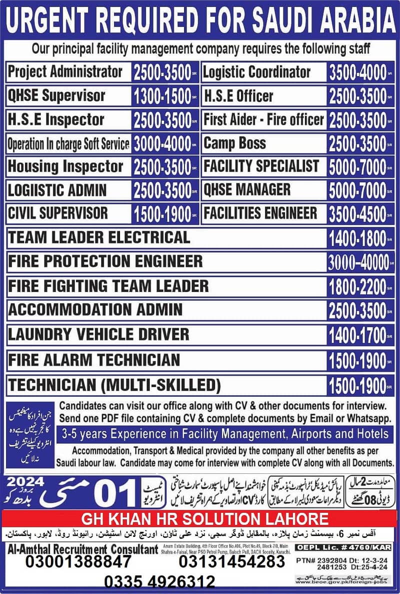 Jobs In Saudia/Heavy Duty Drivers/Loader Operator/Electrician/Labor 1