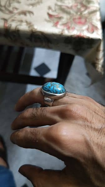 Irani Feroza stone in pure silver ring 1