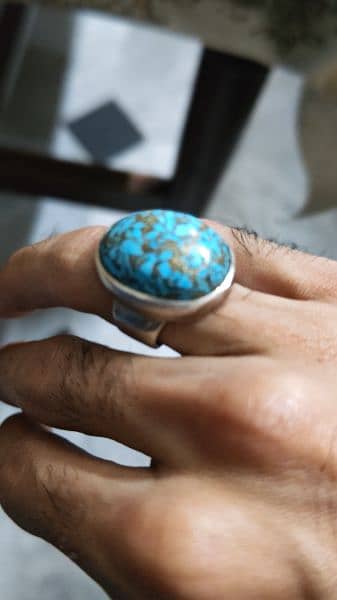 Irani Feroza stone in pure silver ring 2