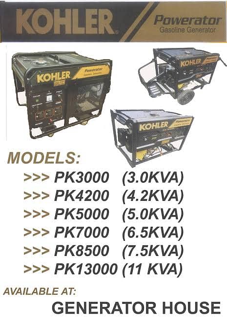 Kohler powerator gasoline generator pk 7000 8