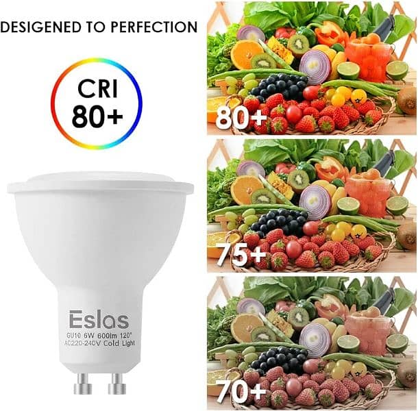 Eslas GU10 LED Bulbs Cool White 6000K, 6W 600LM, 60W 2