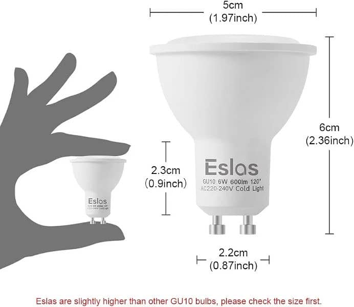 Eslas GU10 LED Bulbs Cool White 6000K, 6W 600LM, 60W 4