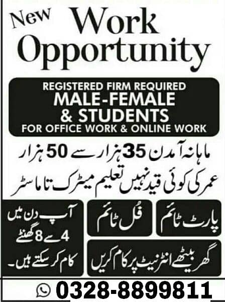 Matric and inter person required for the part time job in Lahore 0
