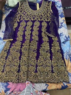 3 piece stitched full heavy work frock in purple color for weddings