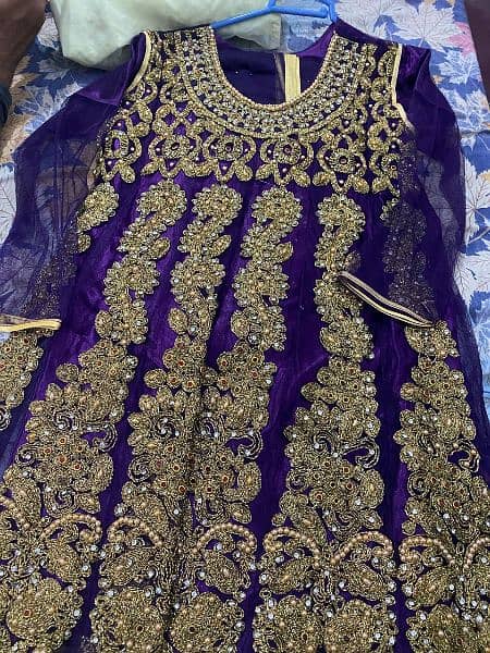 3 piece stitched full heavy work frock in purple color for weddings 1