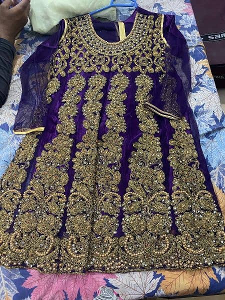3 piece stitched full heavy work frock in purple color for weddings 2