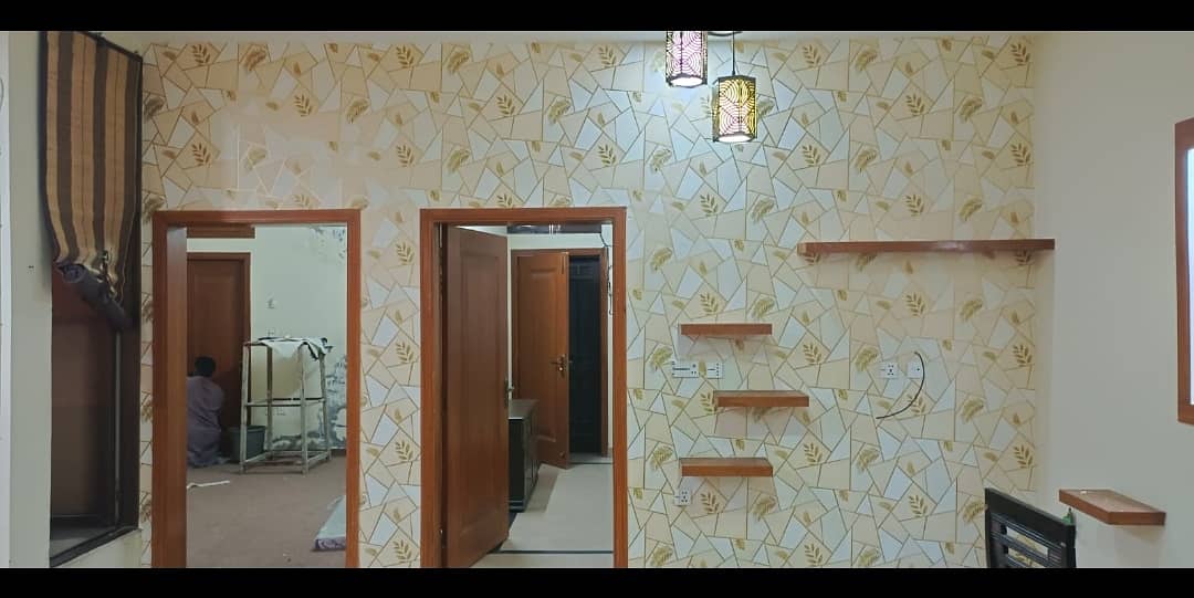wallpaper, pvc wall panels, false ceiling, vinyl floor, wooden floor 10