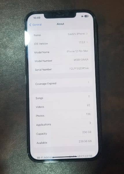 IPHONE 12 PRO MAX 256GB PTA NON APPROVED ##03364550006## 1