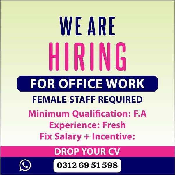 Need a female staff for office work 0