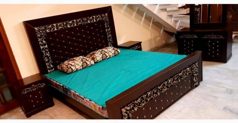 double bed set, sheesham wood bed set, king size bed set, complete set 7