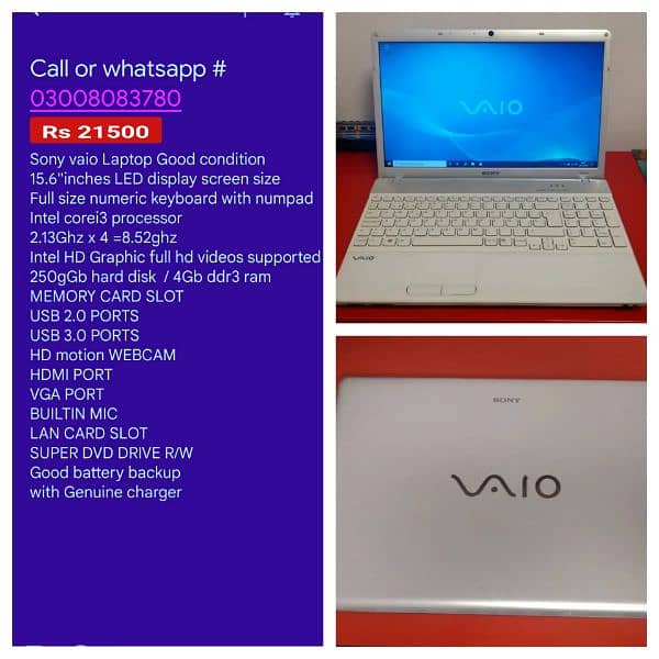 Sony vaio Laptop Good condition 4GB Ram 320GB HDD 14"Inch screen size 8