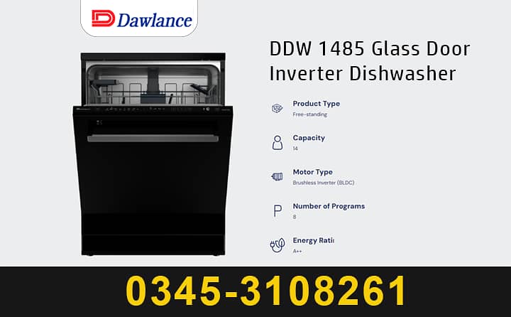 Dawlance - DDW 1485 Glass Door Inverter Dishwasher - Dawlance 1