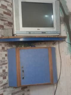 LG TV AND TV STAND AND CUPBOARD